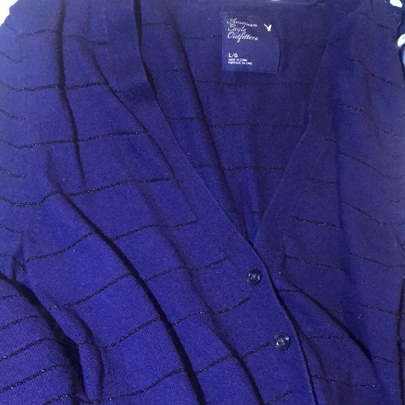 Classy Navy Button Down V-Neck Sparkle Sweater - Picture 5 of 8